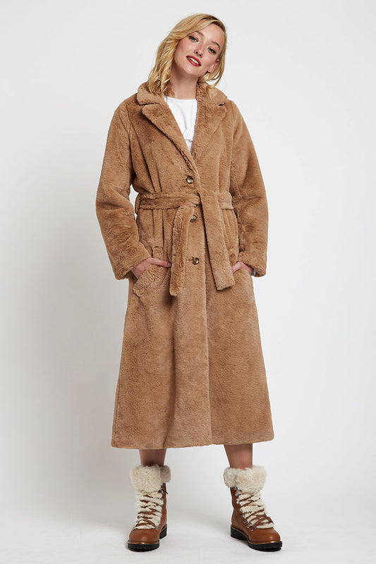 Abrigo de piel sintética con cinturón Arinette - Camel