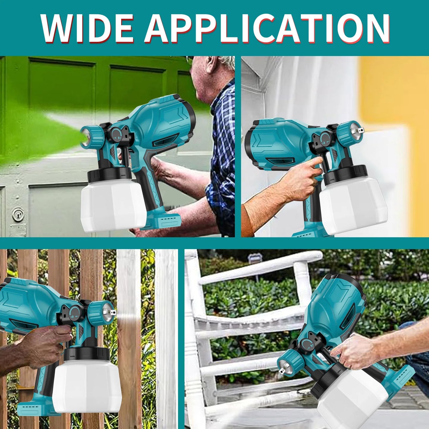 Cordless Electric Paint Spray Gun - 18V Makita Compatible with 2 Batteries