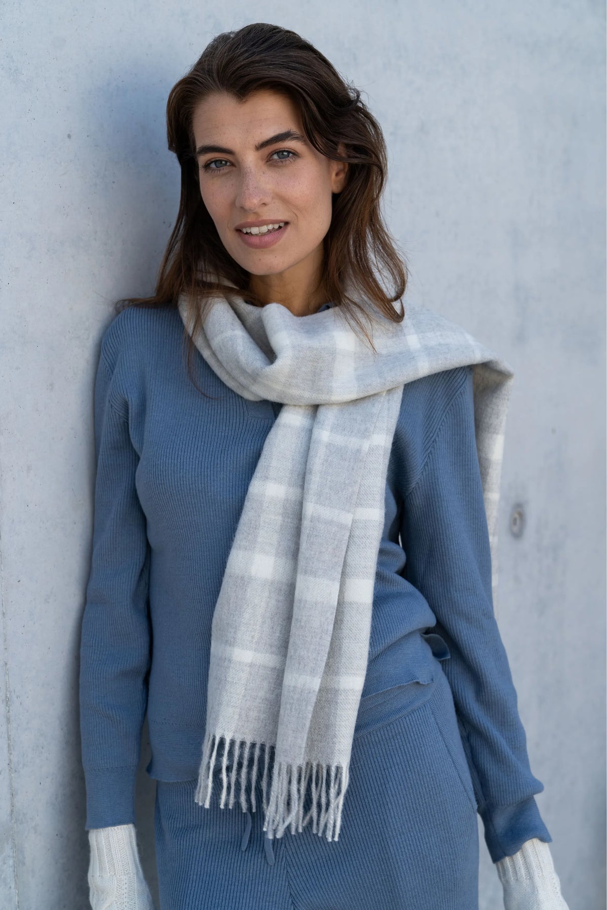 Lavender Hill Clothing Luxury Alpaca Plaid Scarf in Undyed Fibres