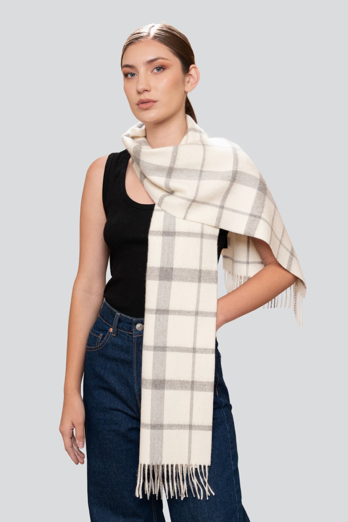 Lavender Hill Clothing Luxury Alpaca Plaid Scarf in Undyed Fibres