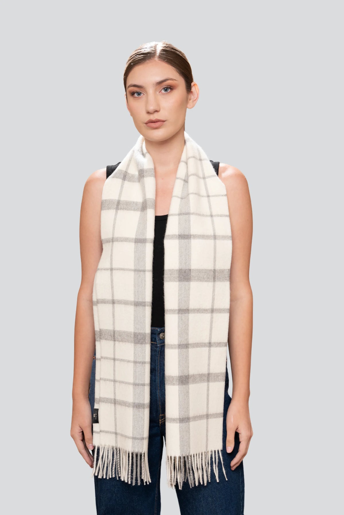 Lavender Hill Clothing Luxury Alpaca Plaid Scarf in Undyed Fibres