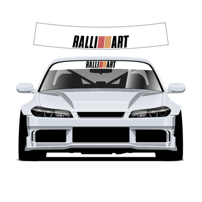 White car with RALLIART decal on a white background