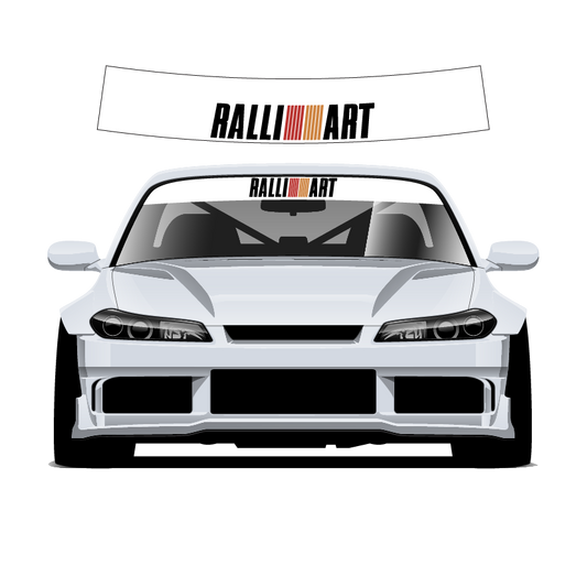 White car with RALLIART decal on a white background