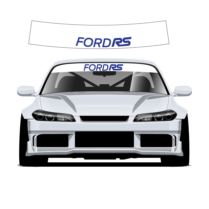 White car with 'FORD RS' branding on a white background