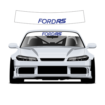 White car with 'FORD RS' branding on a white background