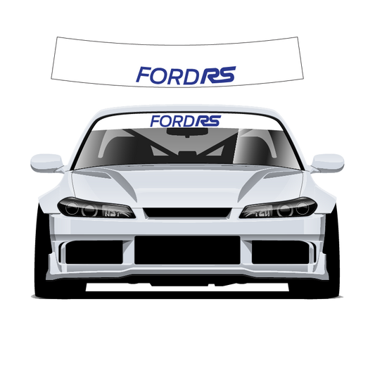 White car with 'FORD RS' branding on a white background