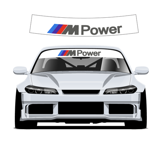 Car with M Power decal on a white background