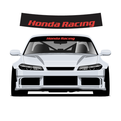 Honda Racing decal on a car windshield and hood