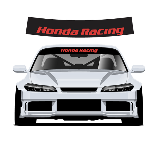 Honda Racing decal on a car windshield and hood