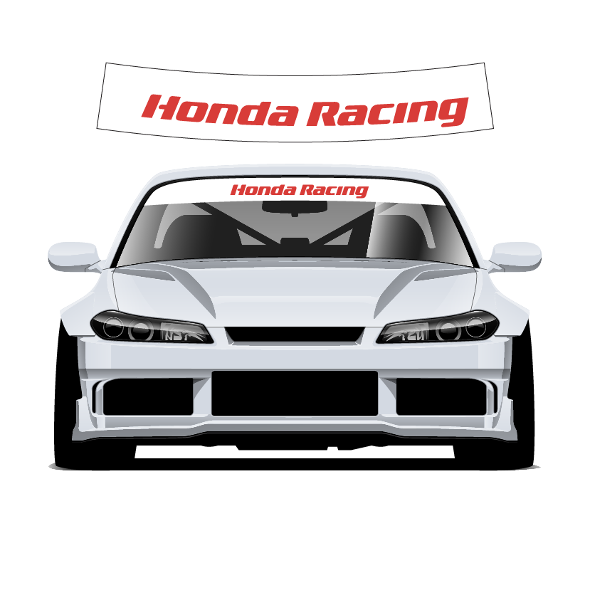 White car with Honda Racing decals on a white background