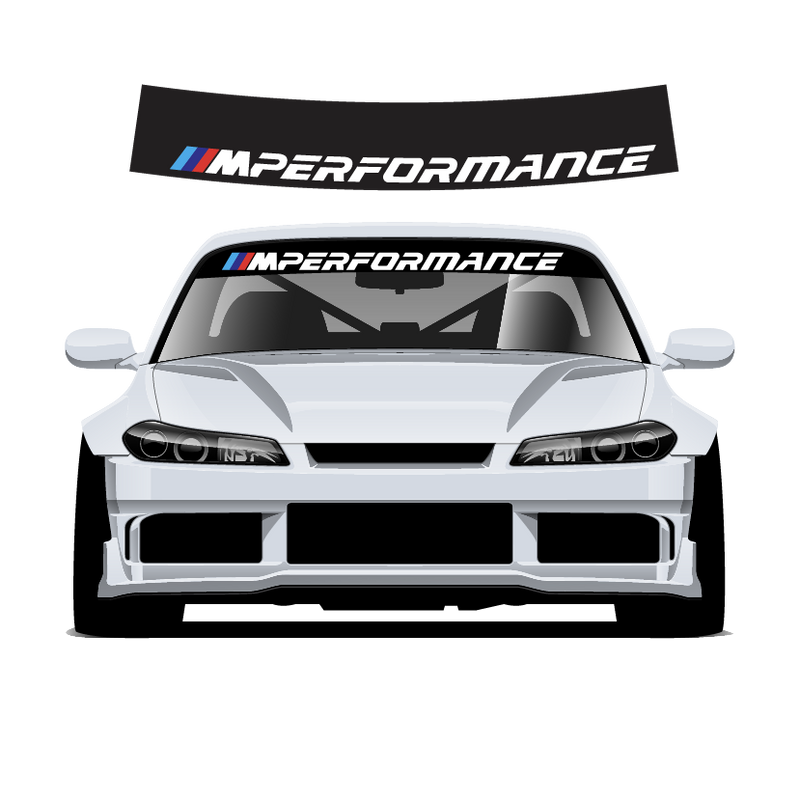 Car with M Performance decals on a white background