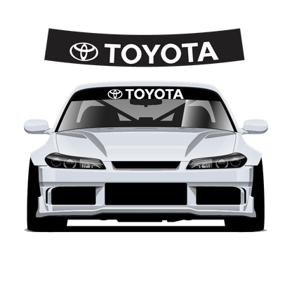 Toyota car with windshield and rear window decals on a white background