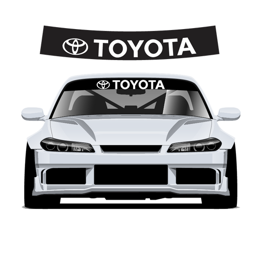 Toyota car with windshield and rear window decals on a white background
