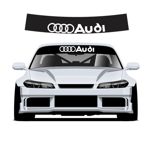 Car with Audi logo on windshield sunstrip