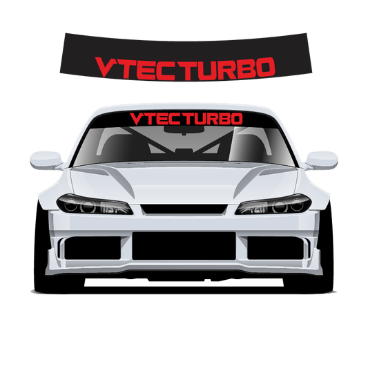 Car with VTEC Turbo decal on windshield and hood