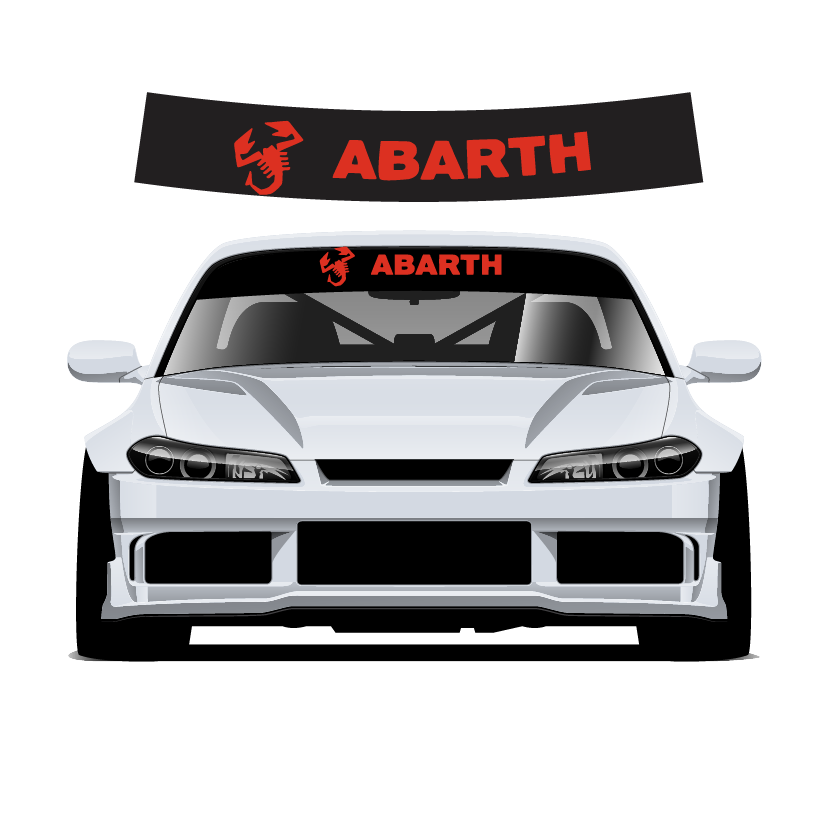 White car with Abarth logo on windshield and hood