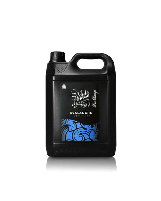 Black oil container with 'Avalanche' branding on a white background