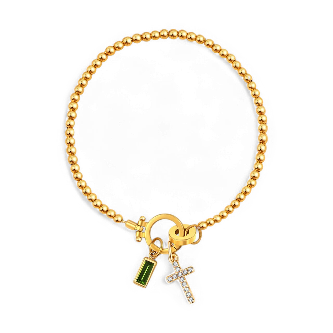 Savaé Design Cross Birthstone Charm Bracelet