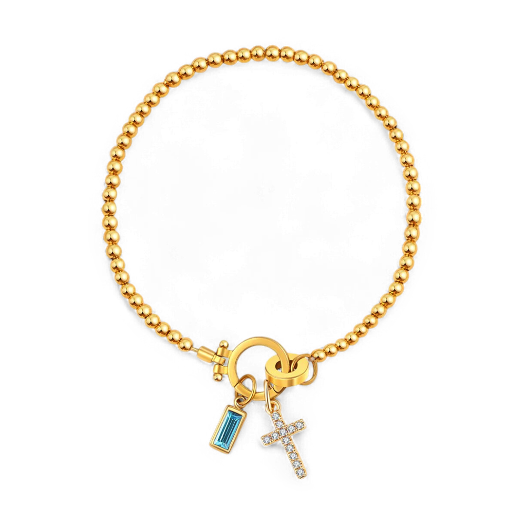 Savaé Design Cross Birthstone Charm Bracelet
