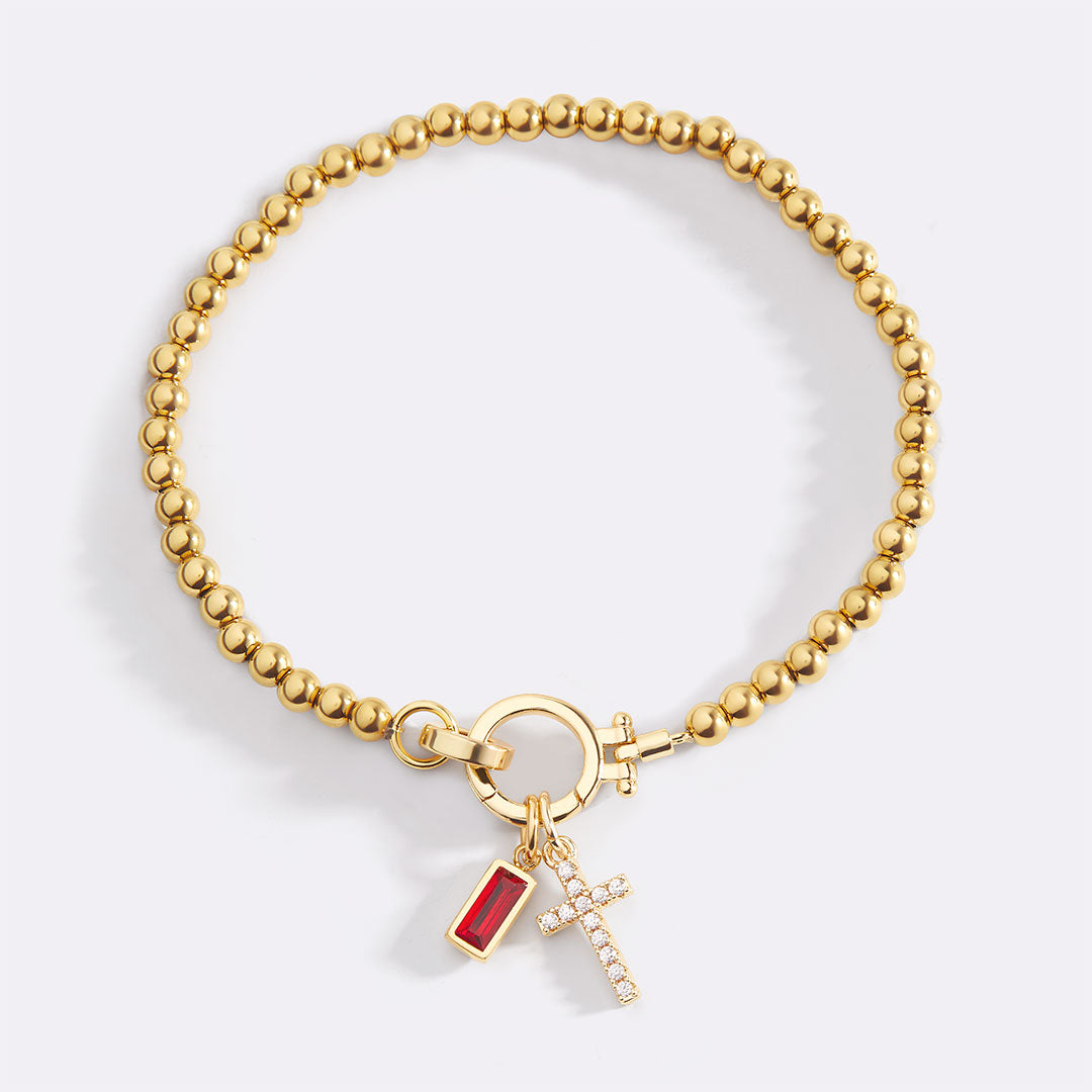 Savaé Design Cross Birthstone Charm Bracelet