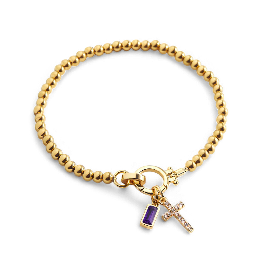 Savaé Design Cross Birthstone Charm Bracelet