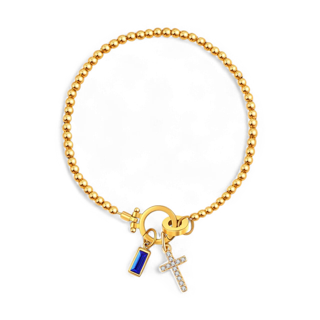 Savaé Design Cross Birthstone Charm Bracelet