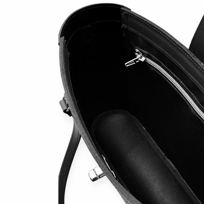 Leather Mini Twist Lock Shopper Bag – Black