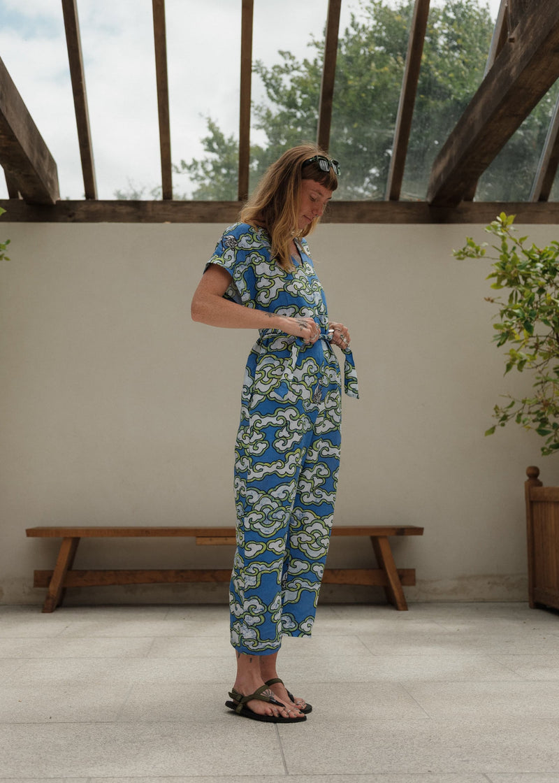 Wild Clouds Blue Clouds Loose Fit EcoVera and Linen Jumpsuit