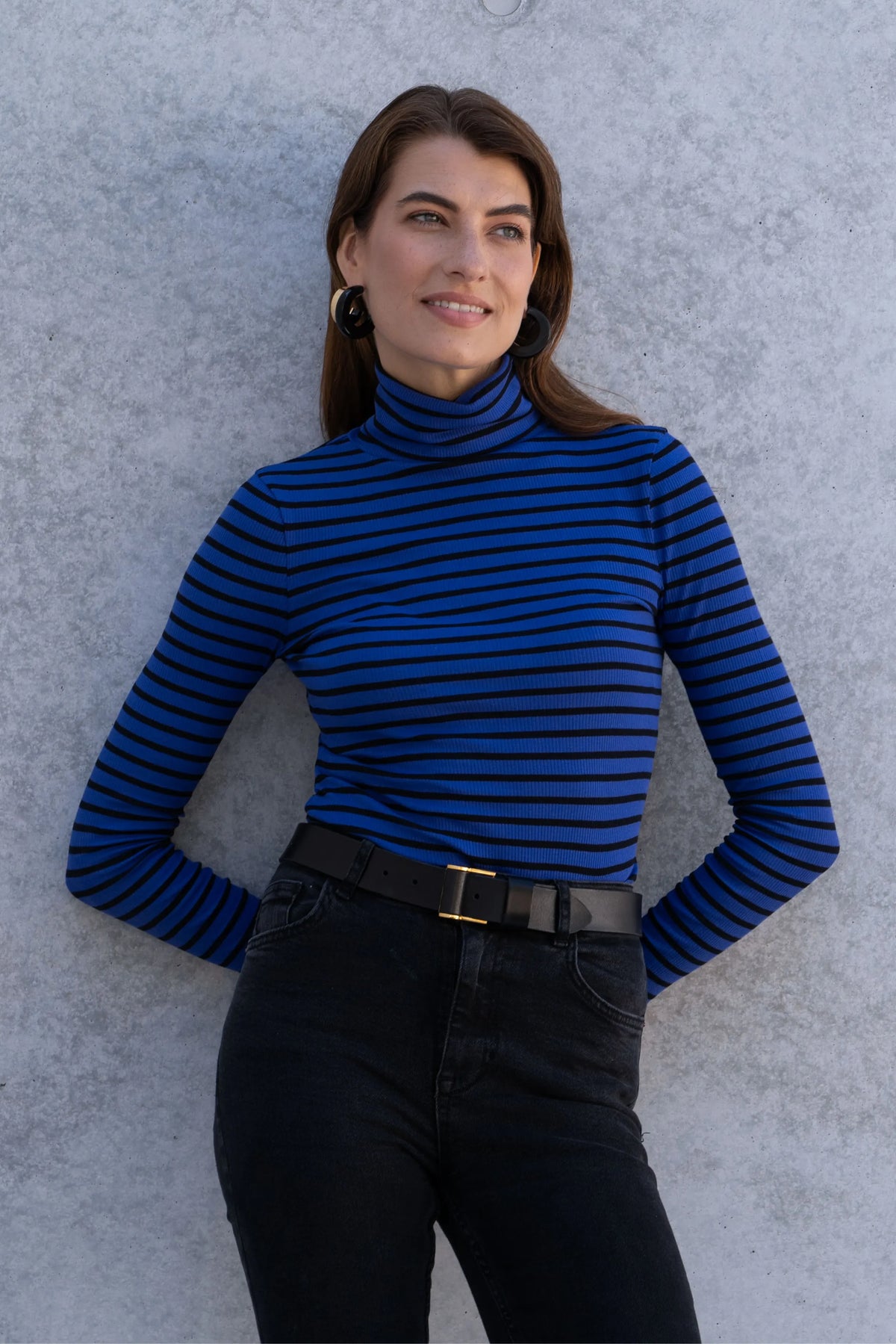 Lavender Hill Clothing Long Sleeve Striped Cotton Roll Neck Top