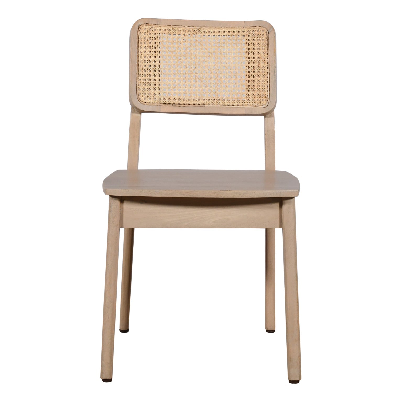 Chair with woven backrest on a white background