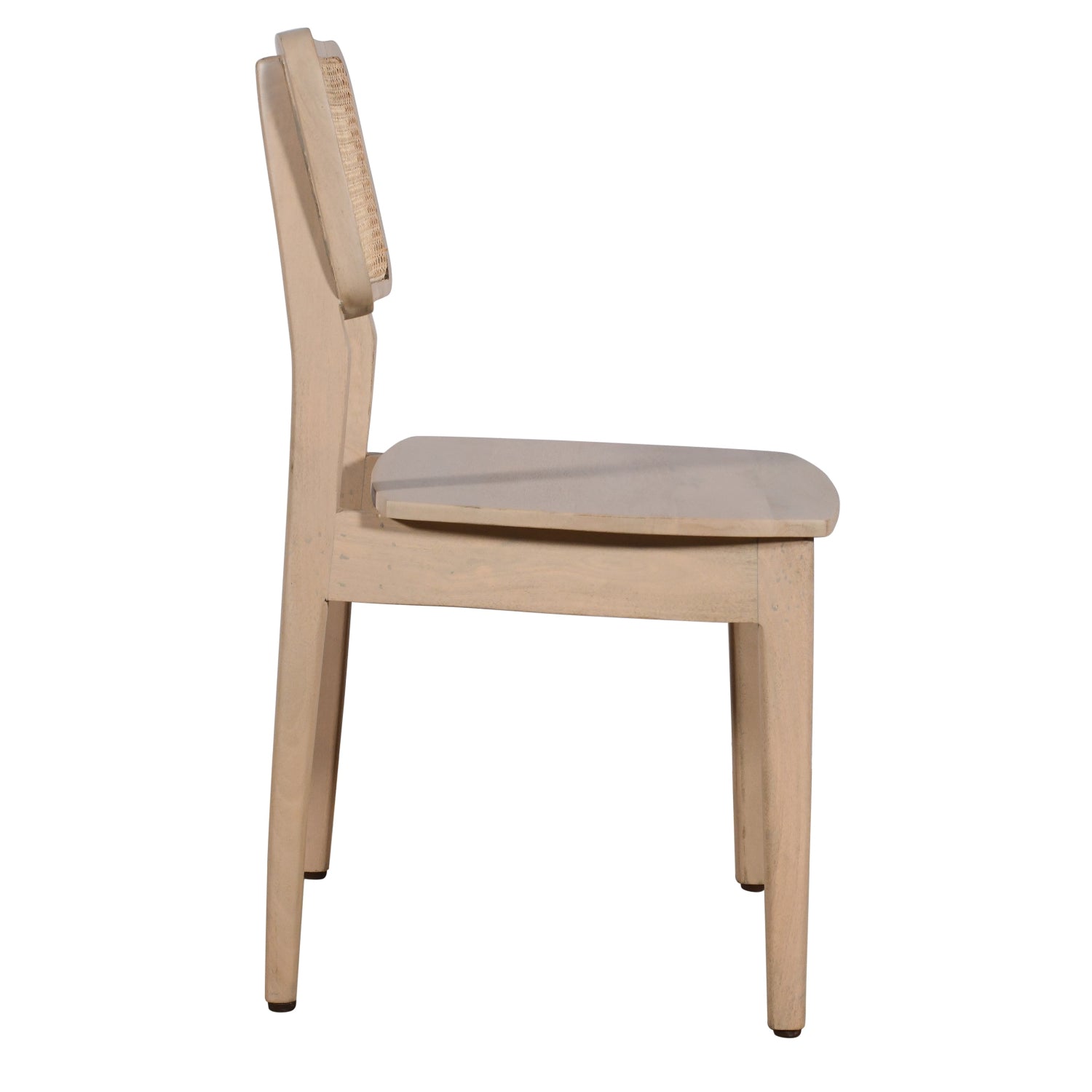 Wooden chair with a beige cushion on a white background