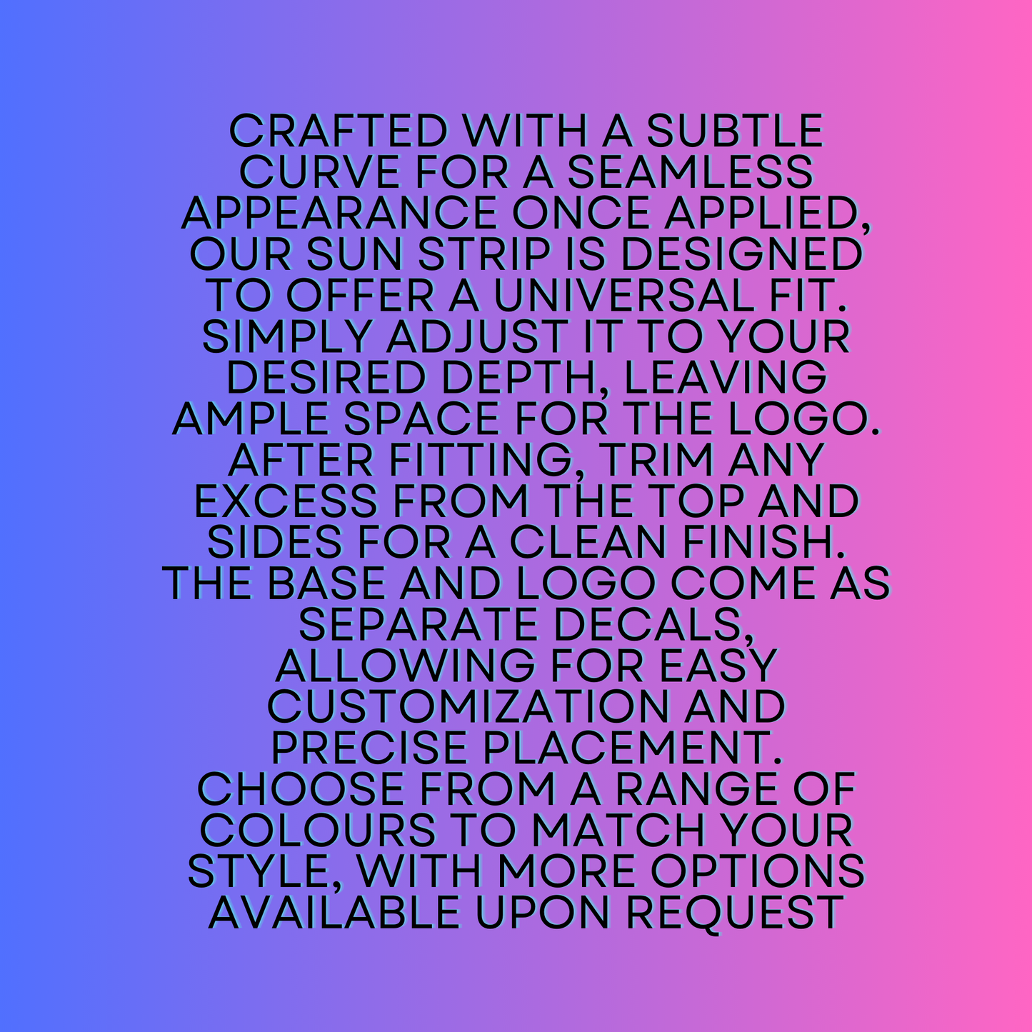 Text on a gradient background describing a sun strip product with customization options.
