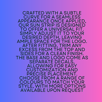 Text on a gradient background describing a sun strip product with customization options.
