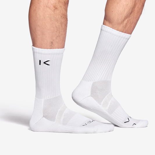 White socks with a logo on a white background