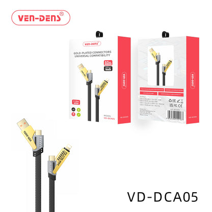 4-in-1 Fast Charging Cable 65W – USB-A/C to Lightning & USB-C VD-DCA05
