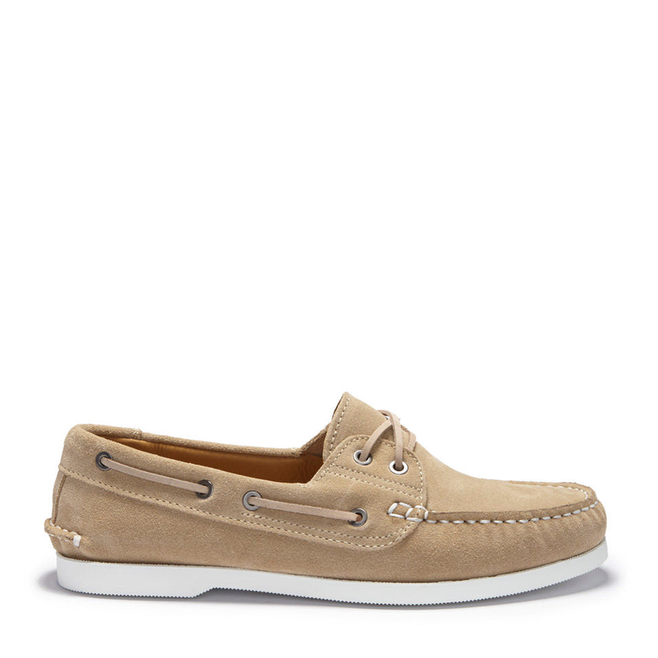 Hugs & Co. Taupe Italian Suede Deck Shoes with White Rubber Sole for Men