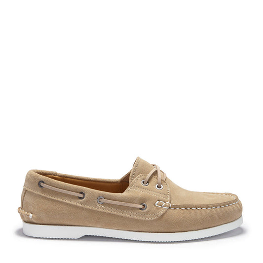 Hugs & Co. Taupe Italian Suede Deck Shoes with White Rubber Sole for Men