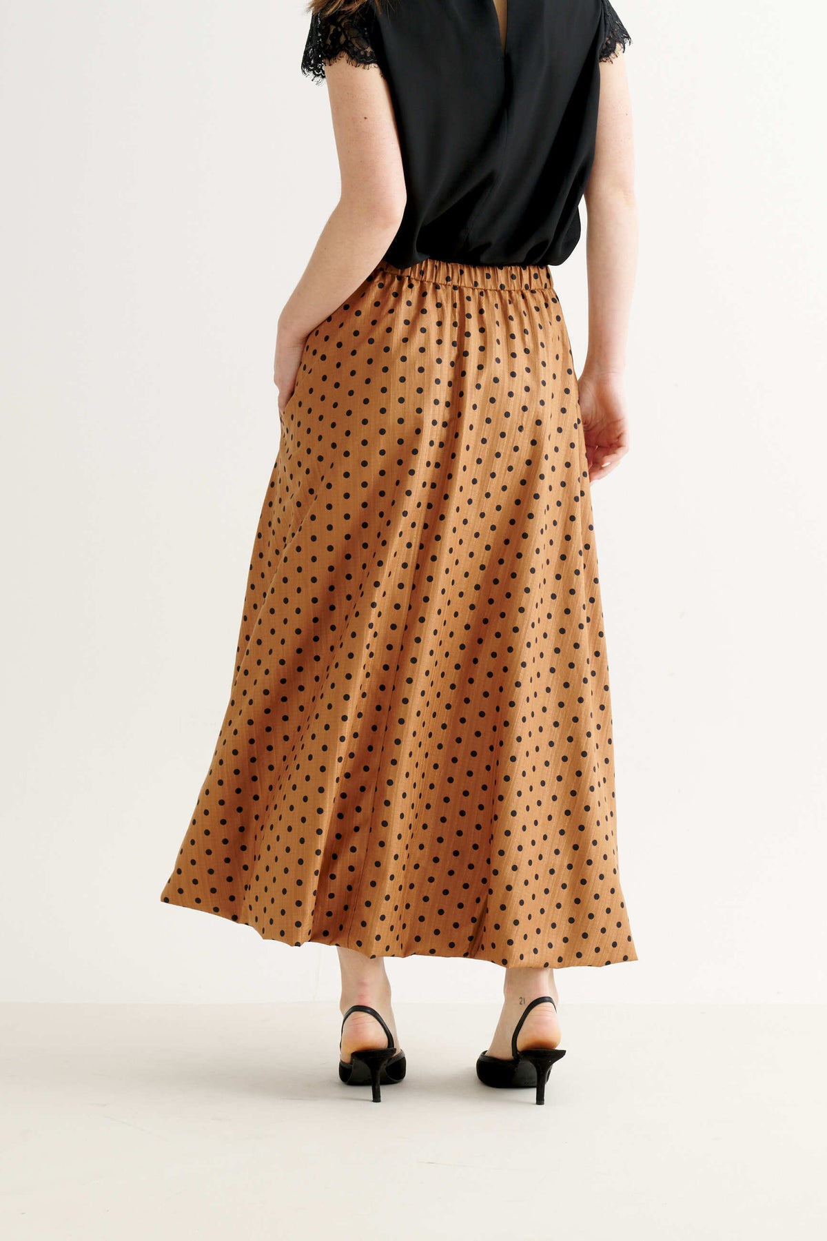 Dixie Spot Print Bubble Hem Midaxi Skirt - Toffee