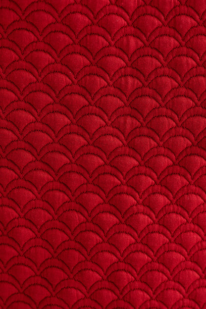 Flory Scallop Quilt Wide Leg Trouser - Wine Red
