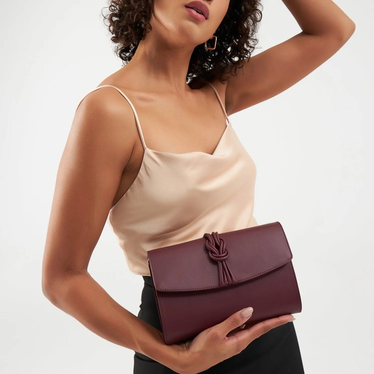 Esin Akan Midi Marylebone Burgundy Leather Clutch Bag
