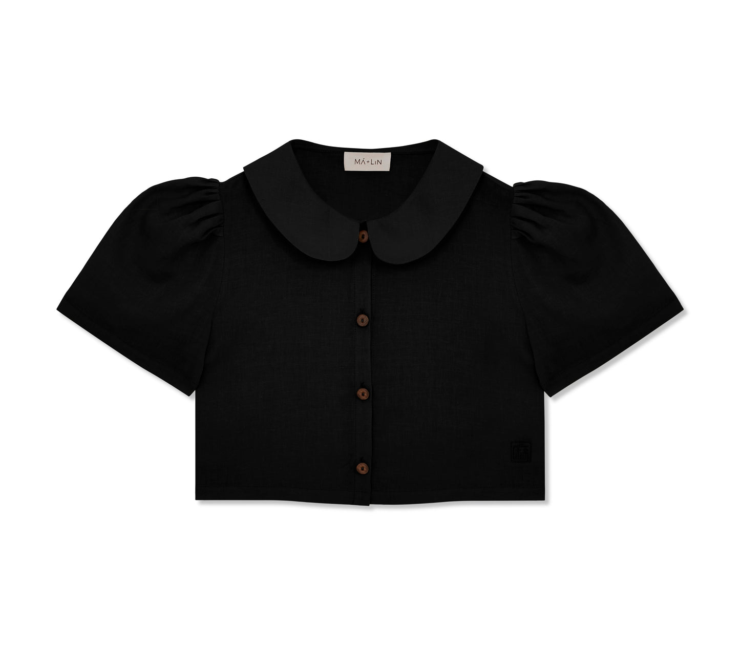 Má + Lin Frances Cropped Linen Blouse in Black