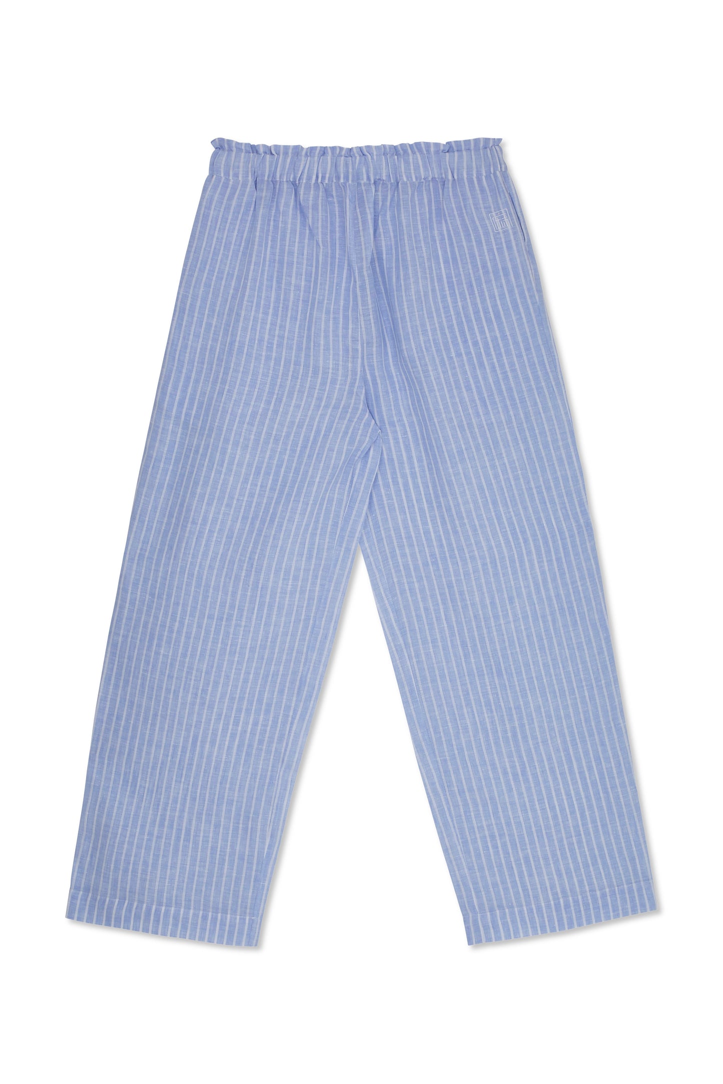 Má + Lin Maya Wide-Leg Linen Trousers in Baby Blue Stripe