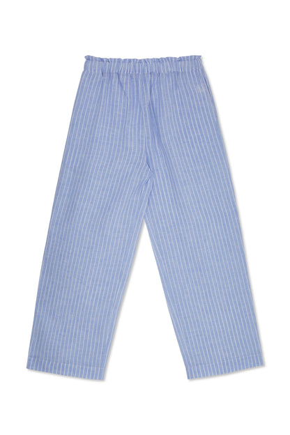 Má + Lin Maya Wide-Leg Linen Trousers in Baby Blue Stripe