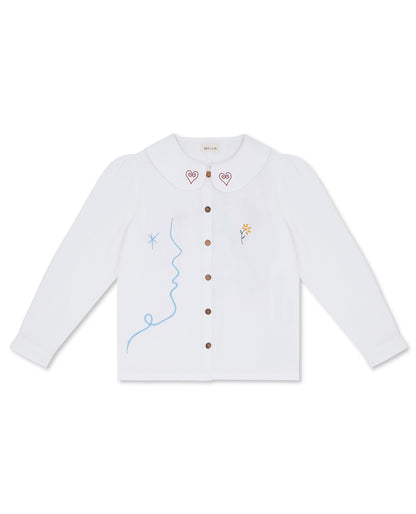 OLALA Embroidered Claudine Linen Blouse - White x Laetitia Rouget