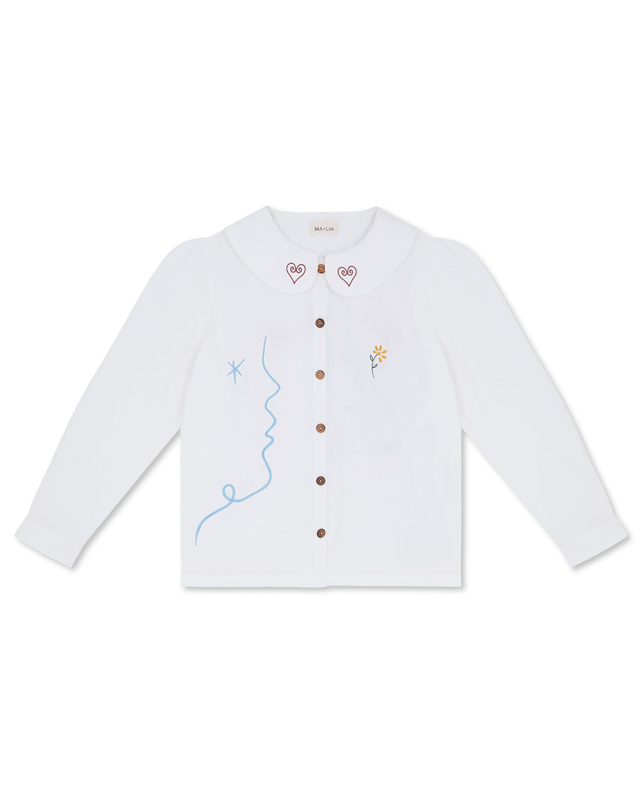 Má + Lin OLALA Embroidered Claudine Linen Blouse - White x Laetitia Rouget