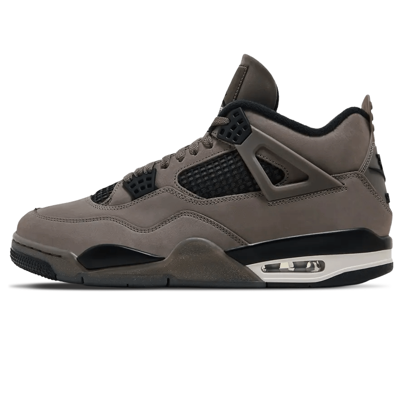 Brown Nike Air Jordan high-top trainer with black accents and black and white trim