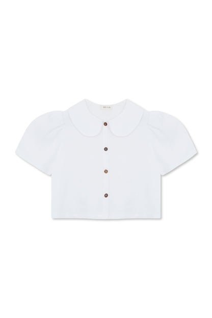 Má + Lin Frances Cropped Linen Blouse in White