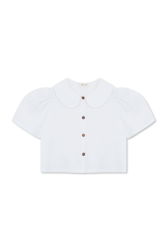 Má + Lin Frances Cropped Linen Blouse in White