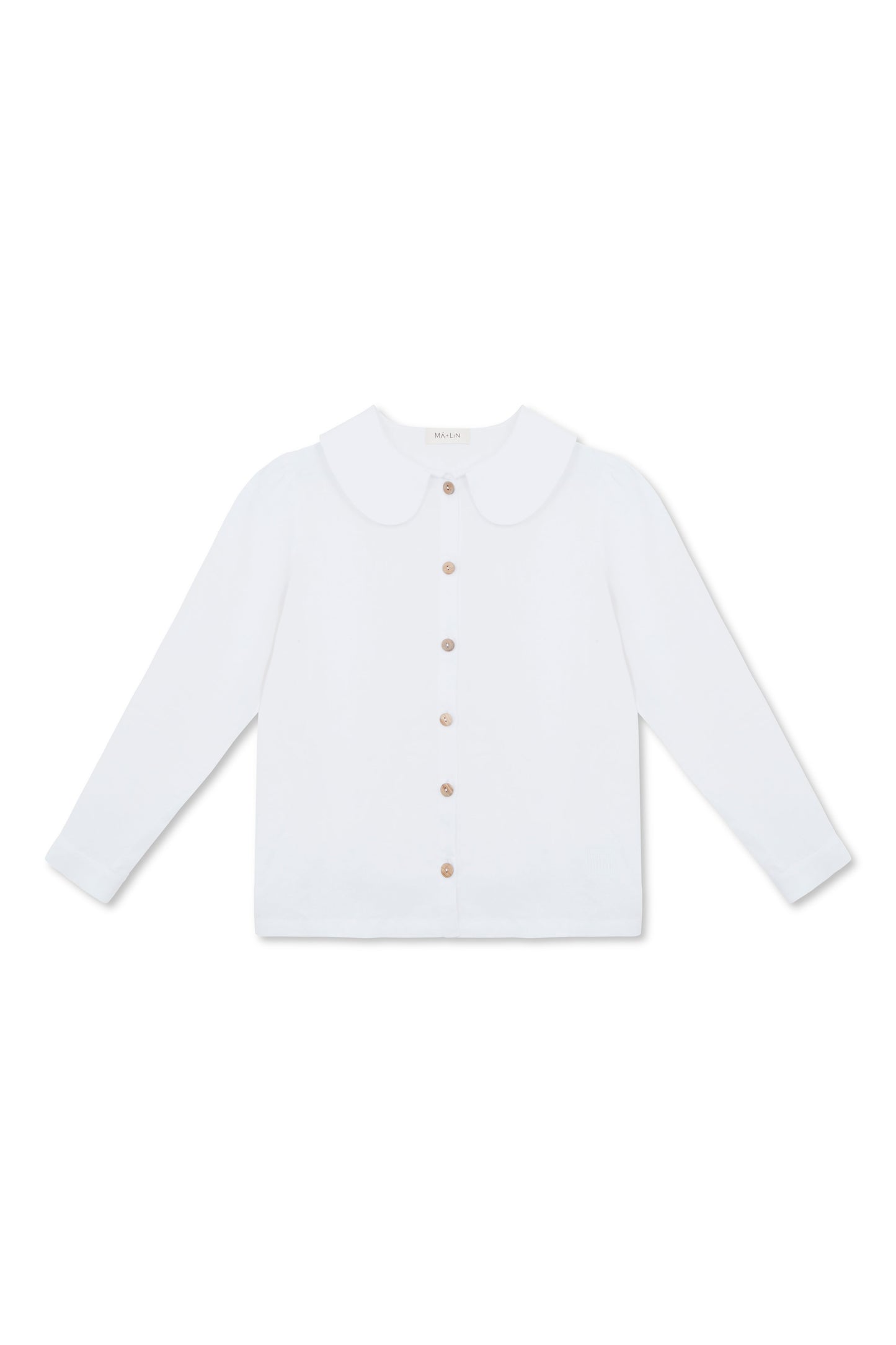 Má + Lin Claudine Long Sleeve Linen Blouse in White