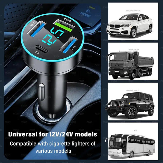 4 Ports Fast Car Charger Upgrade Voltmeter Display USB for iPhone